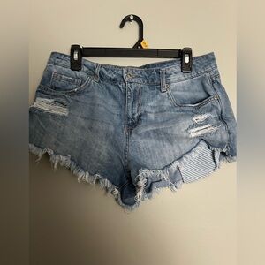 True Craft Blue Jean Shorts Distressed Frayed Hem